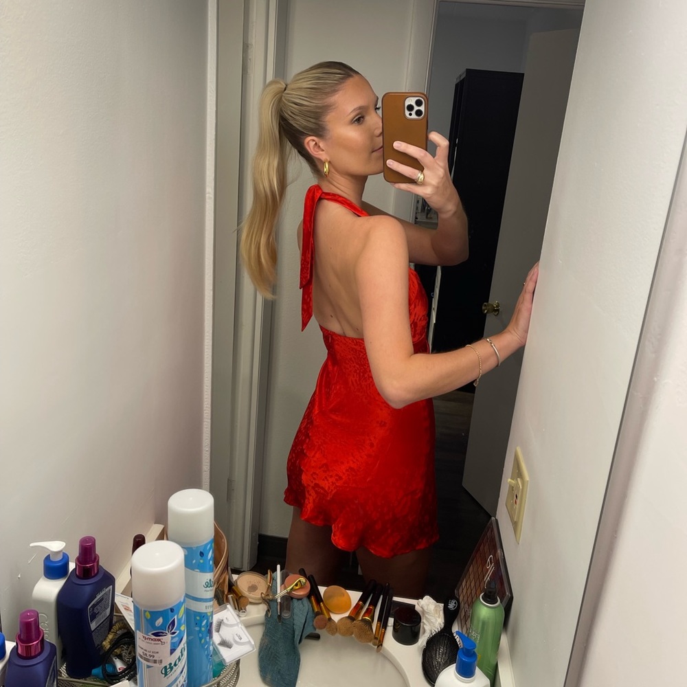 Zara red tie halter mini dress